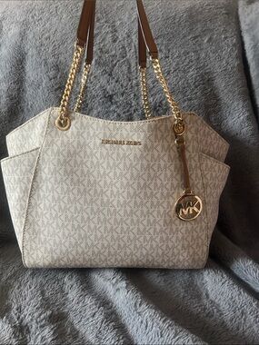 Michael Kors Beige/Cream Signature Chain-Handle Tote